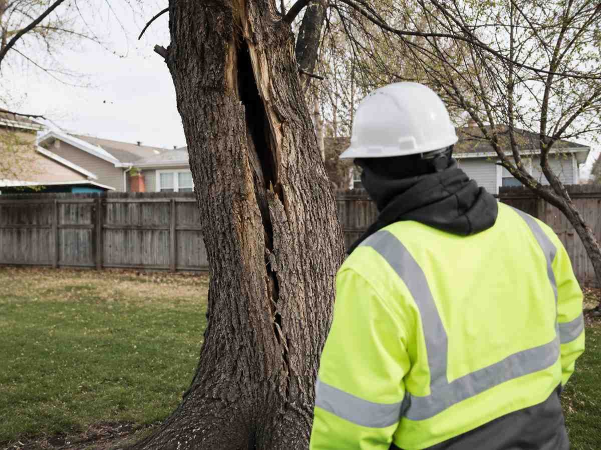 Arborist inspecting a hazardous tree in Billings, MT
